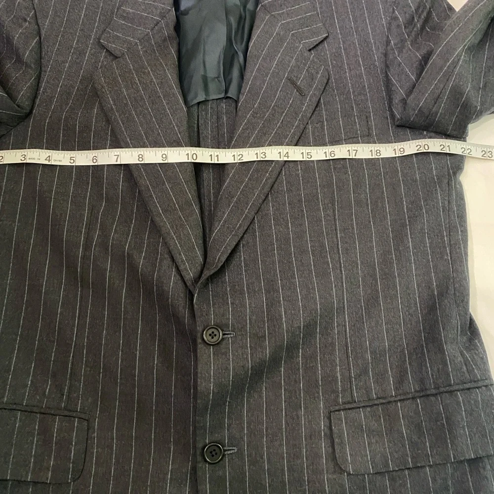 Oxxford Clothes Charcoal Gray Heather Pinstripe Super 100’s Wool Suit Jacket 40R